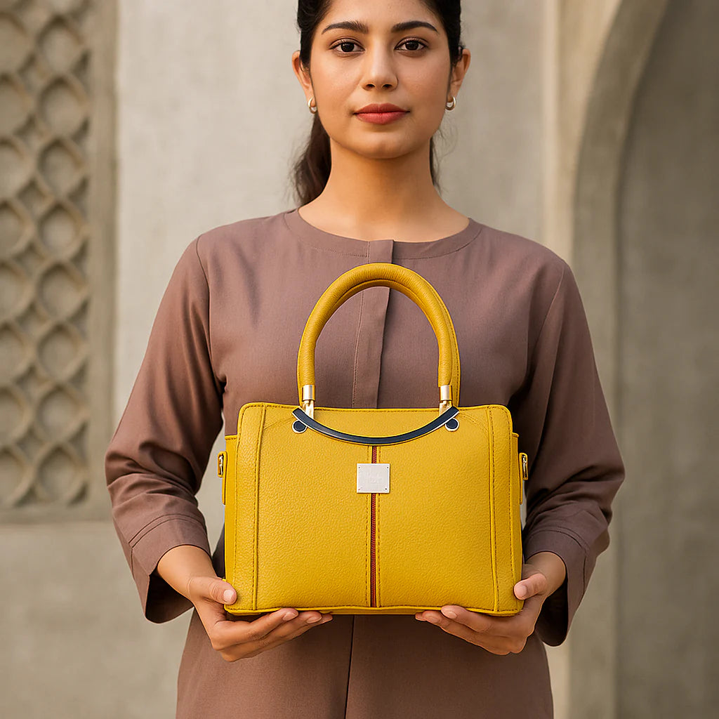 Mustard Yellow Elegance Handbag – Premium Textured Leather
