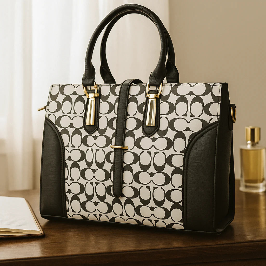 Monogram Luxe Structured Handbag – Black & Cream Edition