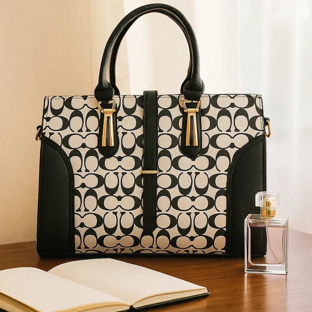 Monogram Luxe Structured Handbag – Black & Cream Edition