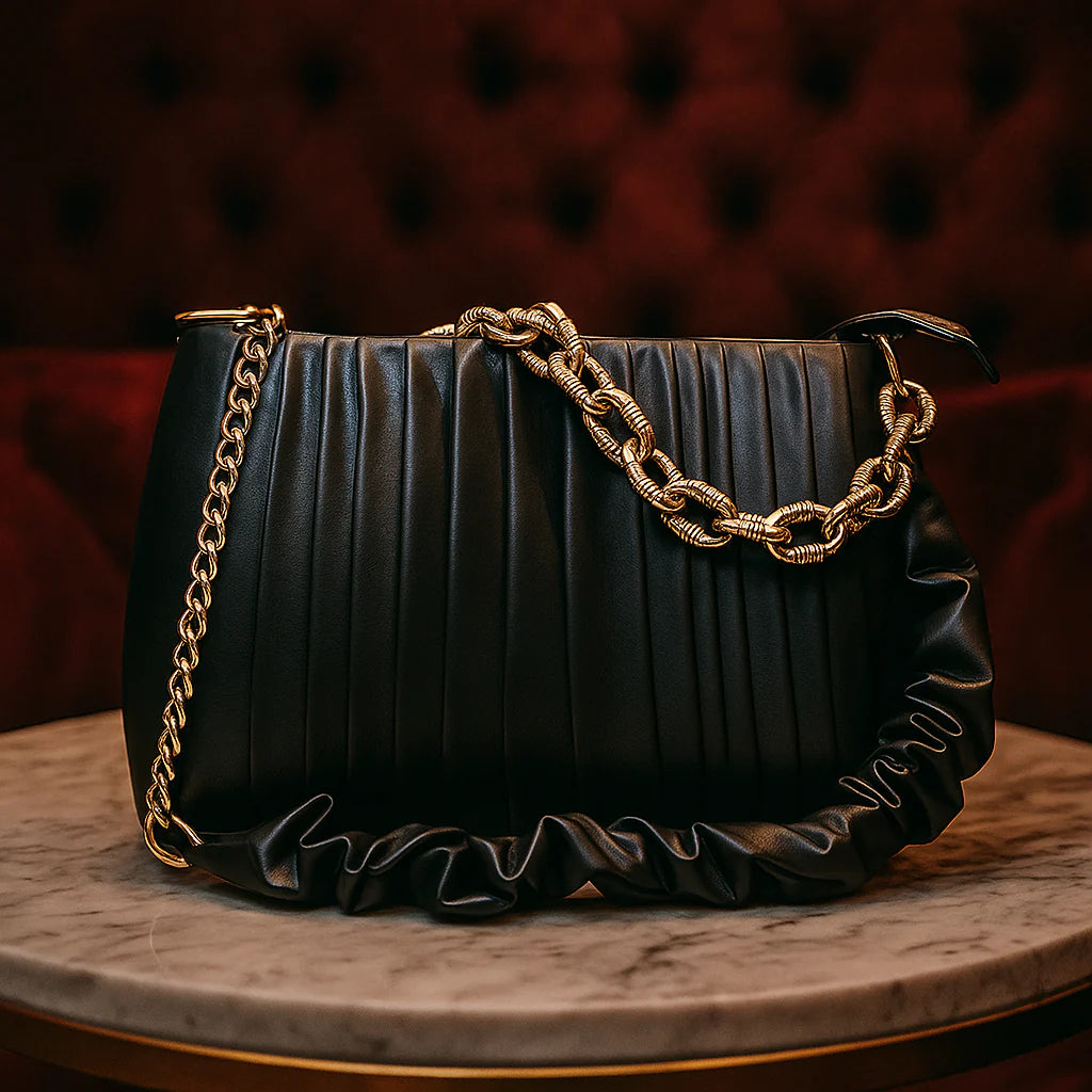 Luxury Black Handbag with Gold Chain Detailing