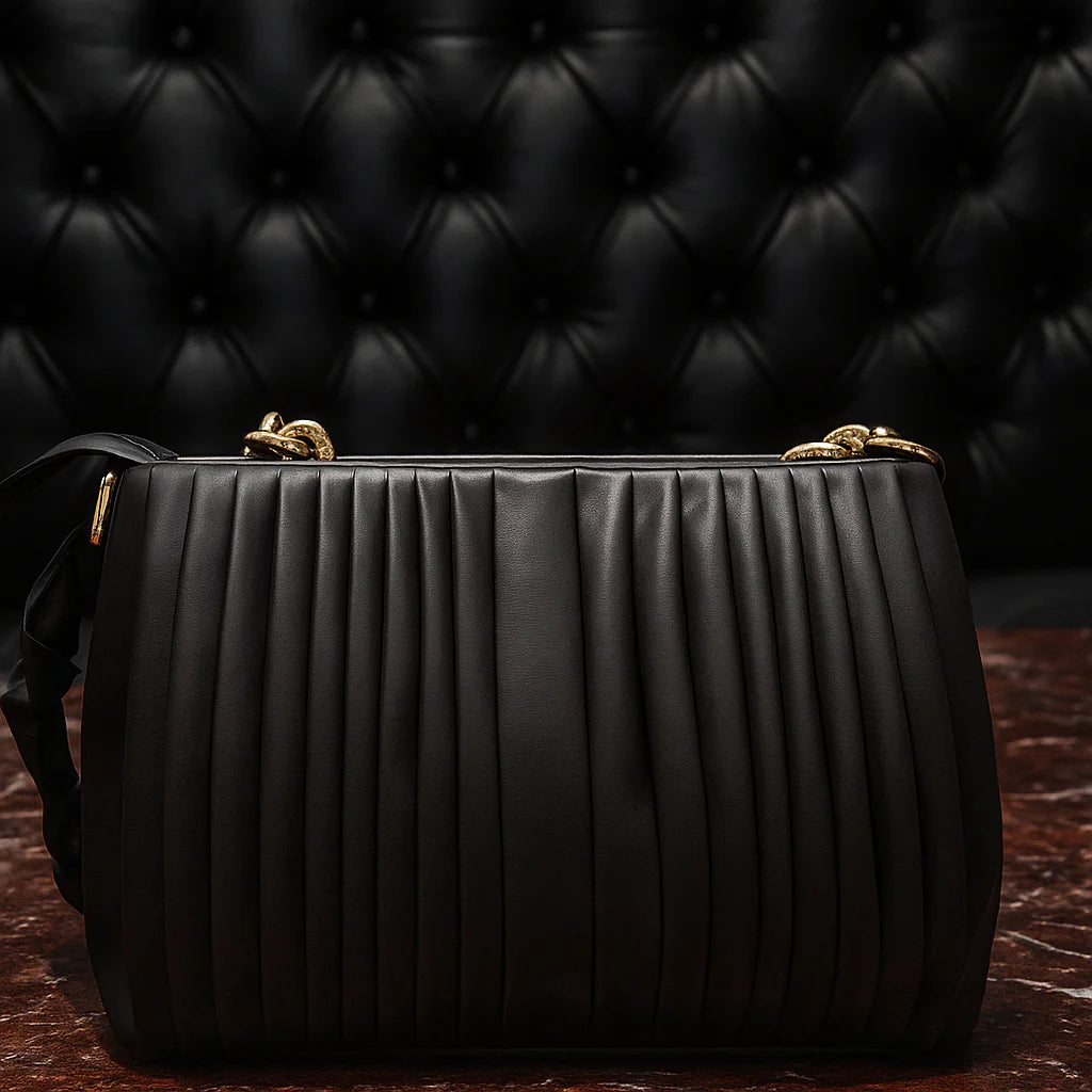 Luxury Black Handbag with Gold Chain Detailing