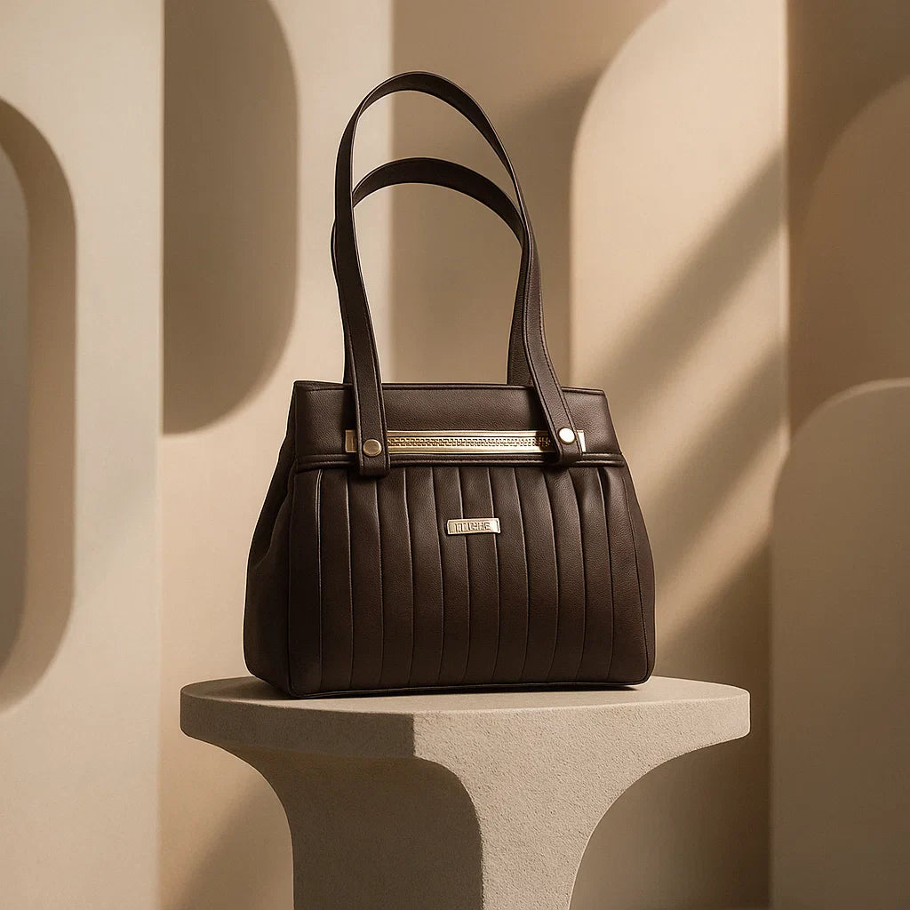 Elegant Black Leather Handbag with Gold Detailing